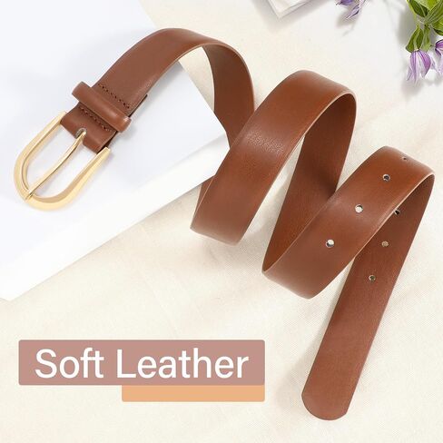 SANSTHS Women's Leather Belt for Jeans Pants Fashion Gold Buckle Ladies Dress Waist Belt in Saudi Arabia