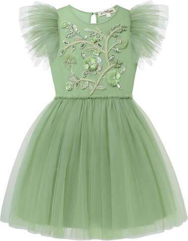 Tutu Dress for Girls - Embroidered Tulle Dress Tiered Layered Flower Toddler Dress for Wedding Birthday Photo Prop in Saudi Arabia