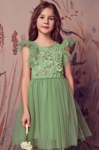 Tutu Dress for Girls - Embroidered Tulle Dress Tiered Layered Flower Toddler Dress for Wedding Birthday Photo Prop in Saudi Arabia