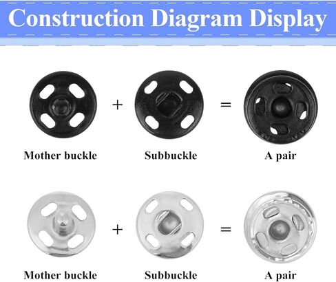 160 Sets Sew-on Snap Metal Buttons Fasteners Buttons Invisible Button Snaps Sewing on Snap Buttons Round Black & Silver Press Button Snaps for Fabric Sewing Shirts Sewing Clothing DIY Craft, 8mm 10mm in Saudi Arabia