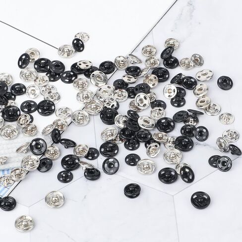160 Sets Sew-on Snap Metal Buttons Fasteners Buttons Invisible Button Snaps Sewing on Snap Buttons Round Black & Silver Press Button Snaps for Fabric Sewing Shirts Sewing Clothing DIY Craft, 8mm 10mm in Saudi Arabia