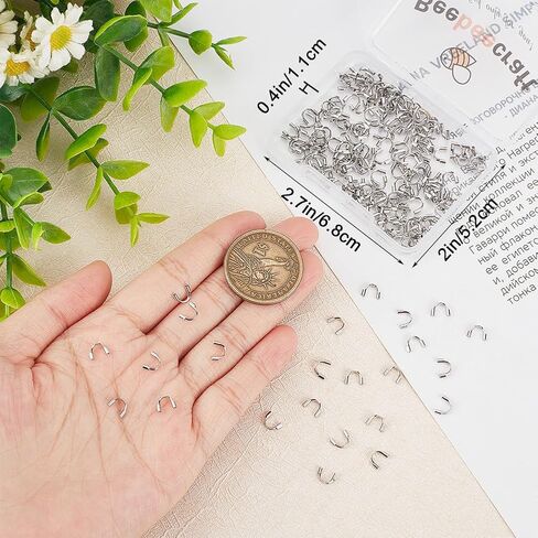 Beebeecraft 1 صندوق 200 قطعة سلك جارديان الفولاذ المقاوم للصدأ U شكل سلك الحرس حلقات الموضوع حامي 1.5 مللي متر لصنع المجوهرات سوار القلائد in Saudi Arabia
