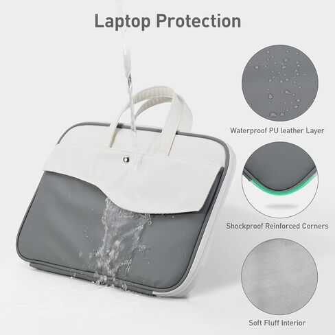 DTTO 15.6" Laptop Sleeve, TSA Friendly PU Leather Case, Balck White in Kuwait
