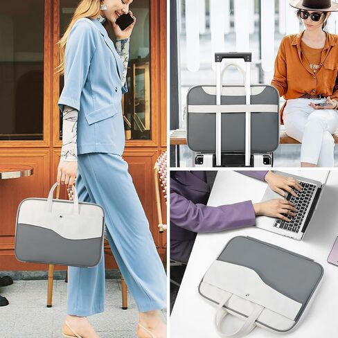 DTTO 15.6" Laptop Sleeve, TSA Friendly PU Leather Case, Balck White in Kuwait