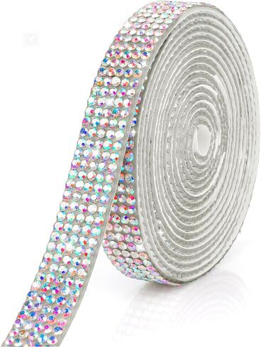 Silver Ribbons for Crafts Rhinestone Ribbon Self Adhesive 0.39 in 3 Yards Crystal Ribbon Rhinestone Strips Bling Rhinestone Trim Rhinestone Stickers for Car Phone Decoration DIY in Saudi Arabia