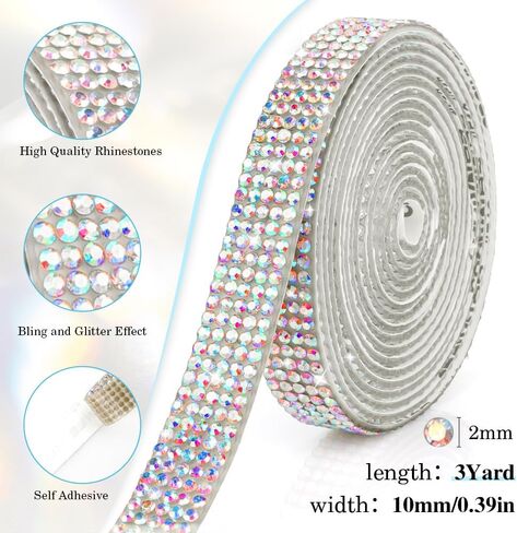 Silver Ribbons for Crafts Rhinestone Ribbon Self Adhesive 0.39 in 3 Yards Crystal Ribbon Rhinestone Strips Bling Rhinestone Trim Rhinestone Stickers for Car Phone Decoration DIY in Saudi Arabia