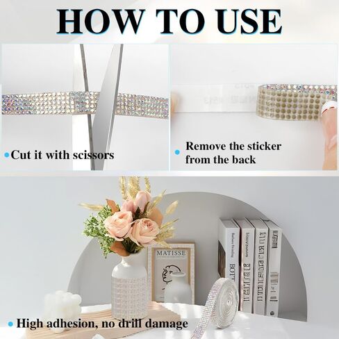 Silver Ribbons for Crafts Rhinestone Ribbon Self Adhesive 0.39 in 3 Yards Crystal Ribbon Rhinestone Strips Bling Rhinestone Trim Rhinestone Stickers for Car Phone Decoration DIY in Saudi Arabia
