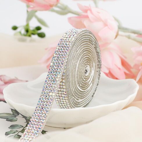 Silver Ribbons for Crafts Rhinestone Ribbon Self Adhesive 0.39 in 3 Yards Crystal Ribbon Rhinestone Strips Bling Rhinestone Trim Rhinestone Stickers for Car Phone Decoration DIY in Saudi Arabia
