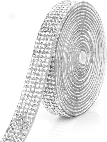 Silver Ribbons for Crafts Rhinestone Ribbon Self Adhesive 0.39 in 3 Yards Crystal Ribbon Rhinestone Strips Bling Rhinestone Trim Rhinestone Stickers for Car Phone Decoration DIY in Saudi Arabia