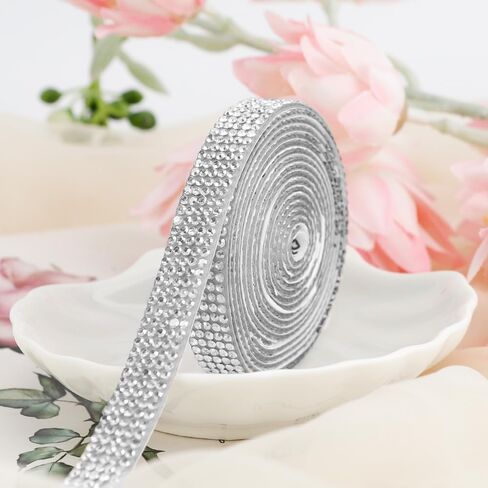 Silver Ribbons for Crafts Rhinestone Ribbon Self Adhesive 0.39 in 3 Yards Crystal Ribbon Rhinestone Strips Bling Rhinestone Trim Rhinestone Stickers for Car Phone Decoration DIY in Saudi Arabia