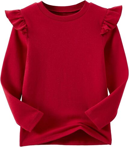 Niyage Girls Cotton Long Sleeve T-Shirt Toddler Comfort Soft Thick Basic Crewneck Tee Tops with Ruffles Trim in Saudi Arabia