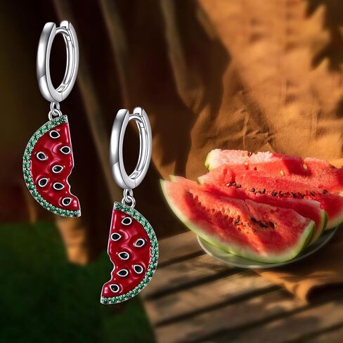 Lemon/Watermelon/Strawberry Earrings 925 Sterling Silver Fruit Hoop Earrings Fruit Jewelry Gift for Women in Kuwait