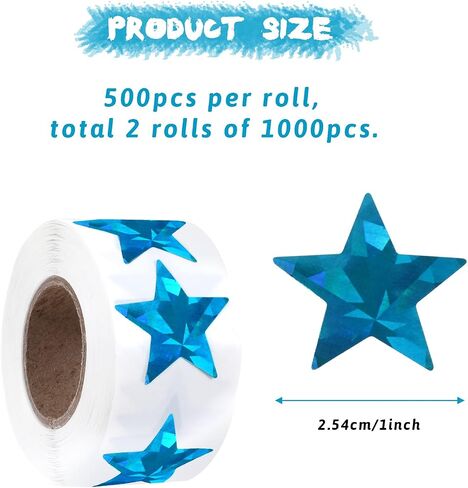 1000 Pcs Holographic Star Stickers for Kids Reward, 1Inch Small Blue Star Stickers Sparkly Foil Self Adhesive Metallic Glitter Foil Stickers for Behavior Chart Kids Reward Student Planne DIY Crafts in Saudi Arabia