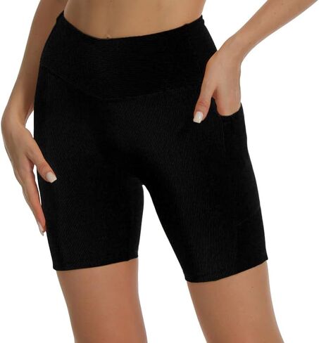HOKOYI Women's High Waisted Spandex Biker Shorts 7" Gym Compression Shorts with Pockets Workout Running in Kuwait