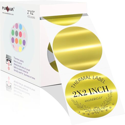 PARLAIM 2"Thermal Label Stickers,Brashed Golden Circle Thermal Labels, Self Adhesive Direct Round Thermal Sticker Label for Name Tag DIY Custom Business- 400PCS(Brashed Glod) in Saudi Arabia