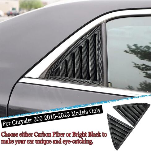 Window Louver 2Pcs Side Vent Window Louvers for Chrysler 300 2015-2023, ABS Print Sport Window Decorative Covers, Exterior Trim Accessories - Bright Black in Kuwait