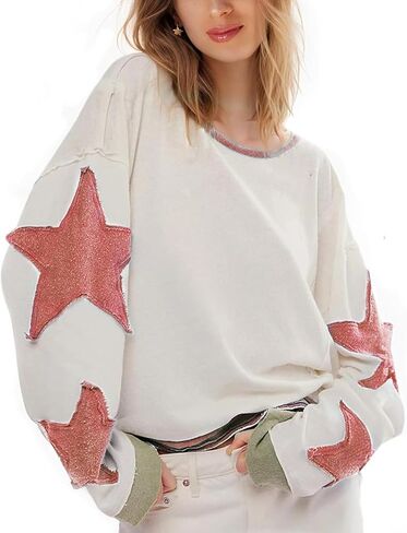 Women's Oversized Sweatshirt Long Sleeve Y2k Star Shirt Drop Shoulder Vintage Graphic Crewneck Top in Saudi Arabia