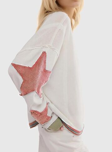 Women's Oversized Sweatshirt Long Sleeve Y2k Star Shirt Drop Shoulder Vintage Graphic Crewneck Top in Saudi Arabia