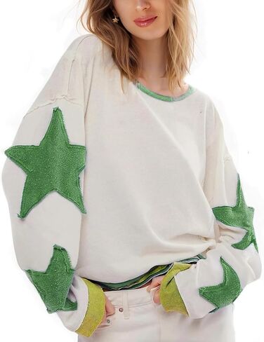 Women's Oversized Sweatshirt Long Sleeve Y2k Star Shirt Drop Shoulder Vintage Graphic Crewneck Top in Saudi Arabia