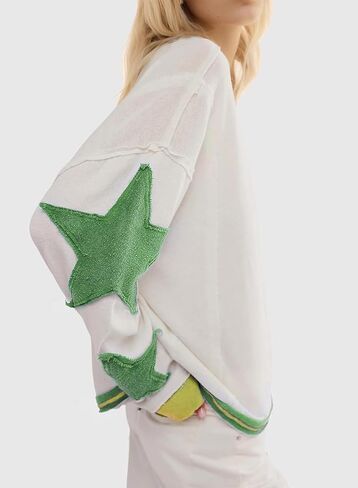 Women's Oversized Sweatshirt Long Sleeve Y2k Star Shirt Drop Shoulder Vintage Graphic Crewneck Top in Saudi Arabia