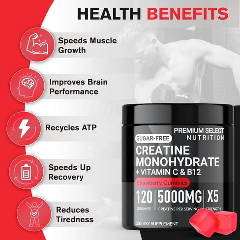Premium Select Creatine HCL Gummies for Men & Women Pre Workout Gummy Low Sugar - Vegan - Gluten Free - 5g Creatine Per Serving - Bodybuilding Recovery Supplement to Increase Muscle Gain and Strength in Saudi Arabia
