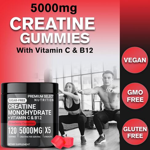 Premium Select Creatine HCL Gummies for Men & Women Pre Workout Gummy Low Sugar - Vegan - Gluten Free - 5g Creatine Per Serving - Bodybuilding Recovery Supplement to Increase Muscle Gain and Strength in Saudi Arabia