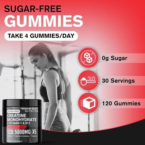 Premium Select Creatine HCL Gummies for Men & Women Pre Workout Gummy Low Sugar - Vegan - Gluten Free - 5g Creatine Per Serving - Bodybuilding Recovery Supplement to Increase Muscle Gain and Strength in Saudi Arabia