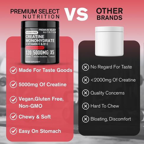 Premium Select Creatine HCL Gummies for Men & Women Pre Workout Gummy Low Sugar - Vegan - Gluten Free - 5g Creatine Per Serving - Bodybuilding Recovery Supplement to Increase Muscle Gain and Strength in Saudi Arabia
