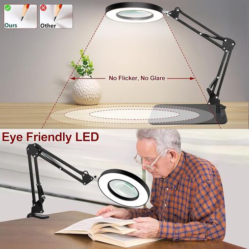 12X Magnifying Glass with Light and Stand, 2-in-1 Lighted Magnifier with Clamp 5 Color Modes LED Desk Lamp,Hands Free for Craft Hobby Reading Painting Sewing Close Work (5 Inches) in Saudi Arabia