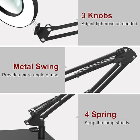 12X Magnifying Glass with Light and Stand, 2-in-1 Lighted Magnifier with Clamp 5 Color Modes LED Desk Lamp,Hands Free for Craft Hobby Reading Painting Sewing Close Work (5 Inches) in Saudi Arabia