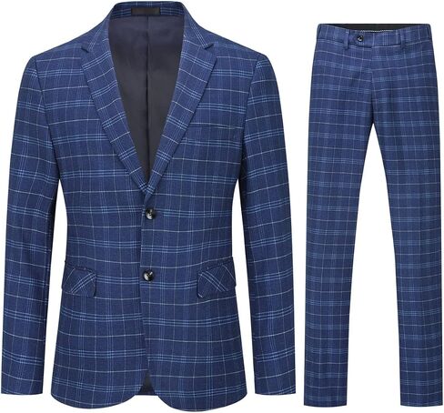 Iynnijoy Mens 2 Piece Slim Fit Suit Casual Plaid Tuxedo Suit for Men Party Wedding Business Dress Suit Set in Saudi Arabia