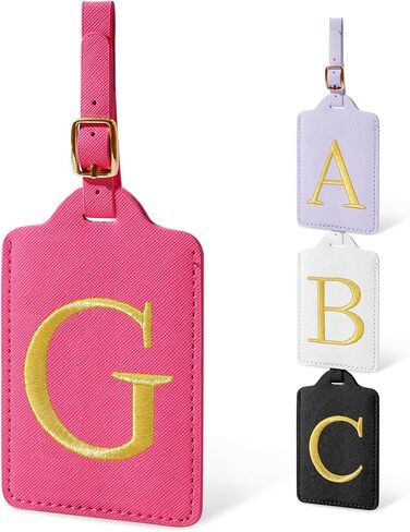 Personalized Initial Luggage Tags for Suitcases, Cute PU Leather Embroidered Letter Travel Luggage Tags, Suitcase Identifier Name Baggage Tag, Bag Tags for Men Women Kids Luggage Handbags(Black S) in Saudi Arabia