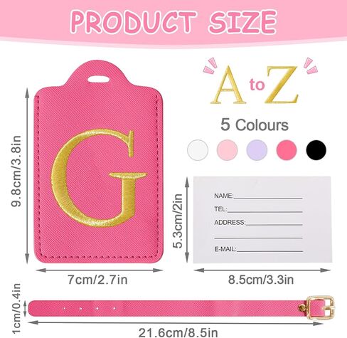 Personalized Initial Luggage Tags for Suitcases, Cute PU Leather Embroidered Letter Travel Luggage Tags, Suitcase Identifier Name Baggage Tag, Bag Tags for Men Women Kids Luggage Handbags(Black S) in Saudi Arabia