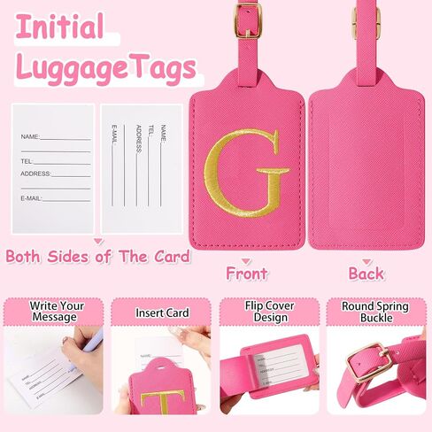 Personalized Initial Luggage Tags for Suitcases, Cute PU Leather Embroidered Letter Travel Luggage Tags, Suitcase Identifier Name Baggage Tag, Bag Tags for Men Women Kids Luggage Handbags(Black S) in Saudi Arabia