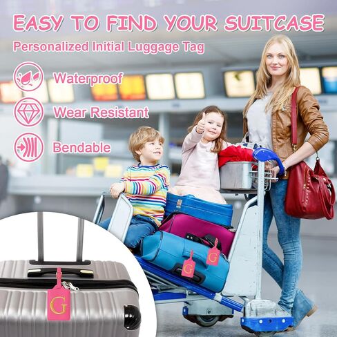 Personalized Initial Luggage Tags for Suitcases, Cute PU Leather Embroidered Letter Travel Luggage Tags, Suitcase Identifier Name Baggage Tag, Bag Tags for Men Women Kids Luggage Handbags(Black S) in Saudi Arabia