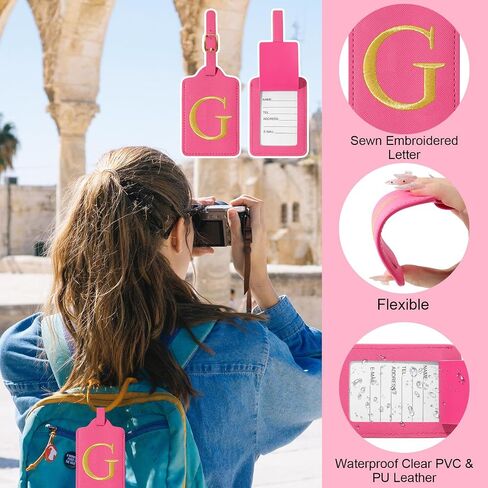 Personalized Initial Luggage Tags for Suitcases, Cute PU Leather Embroidered Letter Travel Luggage Tags, Suitcase Identifier Name Baggage Tag, Bag Tags for Men Women Kids Luggage Handbags(Black S) in Saudi Arabia