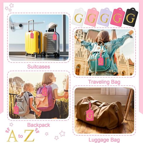 Personalized Initial Luggage Tags for Suitcases, Cute PU Leather Embroidered Letter Travel Luggage Tags, Suitcase Identifier Name Baggage Tag, Bag Tags for Men Women Kids Luggage Handbags(Black S) in Saudi Arabia