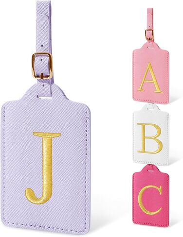 Personalized Initial Luggage Tags for Suitcases, Cute PU Leather Embroidered Letter Travel Luggage Tags, Suitcase Identifier Name Baggage Tag, Bag Tags for Men Women Kids Luggage Handbags(Black S) in Saudi Arabia