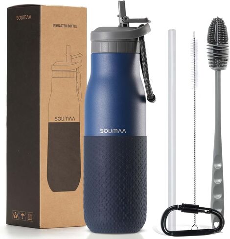 Insulated Stainless Steel Water bottles with Straw, 2 Cleaning Brushes-1 Carabiner-26 oz Triple-Wall Vacuum Insulated Water Bottle with Straw for Gym Traveling Camping Hiking Outdoor Activity in Saudi Arabia