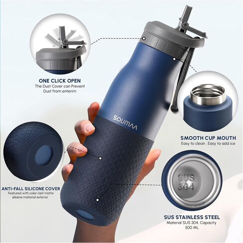 Insulated Stainless Steel Water bottles with Straw, 2 Cleaning Brushes-1 Carabiner-26 oz Triple-Wall Vacuum Insulated Water Bottle with Straw for Gym Traveling Camping Hiking Outdoor Activity in Saudi Arabia