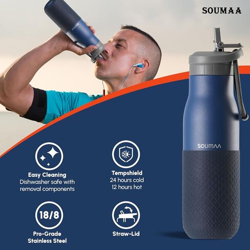Insulated Stainless Steel Water bottles with Straw, 2 Cleaning Brushes-1 Carabiner-26 oz Triple-Wall Vacuum Insulated Water Bottle with Straw for Gym Traveling Camping Hiking Outdoor Activity in Saudi Arabia