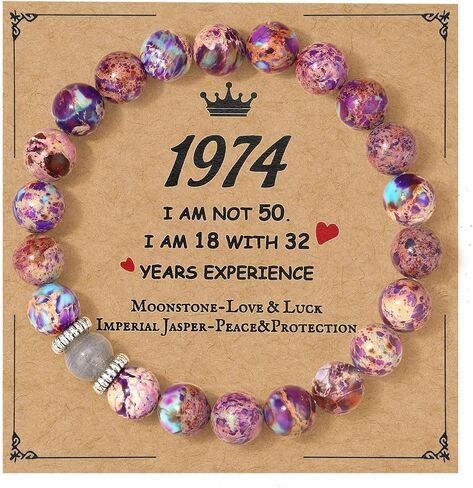 MIXJOY 50th 60th 70th Birthday Bracelet for Grandma Mom Aunt Sister Friends, Turning Happy Bday Moonstone Gift Idea for Women in Saudi Arabia