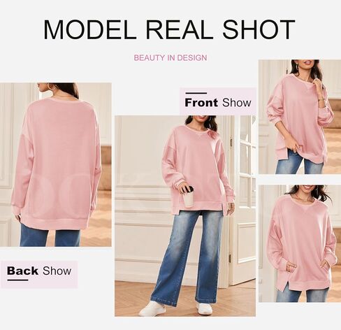 Dokotoo Oversized Sweatshirt for Women Casual Crewneck Long Sleeve Waffle Splicing Solid Pullover Sweatshirts Tops in Saudi Arabia