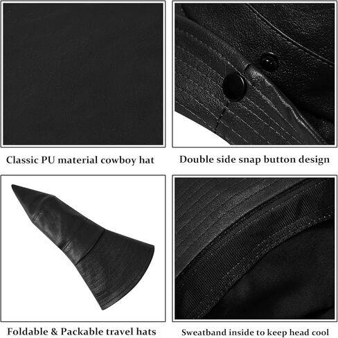 DOCILA Pu Leather Cowboy Hat Women Cozy Western Cowgirl Bucket Sun Hats Packable Fisherman Boonie Cap in Kuwait