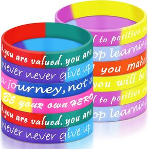 Kasyat 32 Pieces Inspirational Rubber Bracelets Motivational Quote Silicone Wristbands Colored Stretch Bracelets Assorted Unisex Wrist Bands for Adults Birthday Party