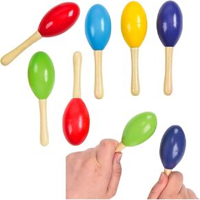 Colorful Mini Wooden Maracas - 12 Pack. (5") 6 Colors in Random Assortment. Real Wood. Musical Instrument Shakers Great Noisemakers for Toddlers, Kids, Party Favor, DJ Props (6 Colors, 12, Pack)