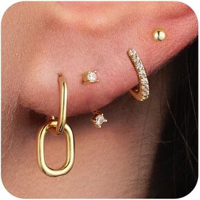 Gold/Silver Earrings for Women,Dainty 14k Gold/Silver Plated Small Hoop Earrings for Women CZ Diamond Dangle Drop Earrings Trendy Lightweight Huggie Hoop Earrings Jewelry Set