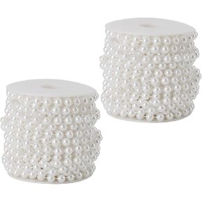 SHEUTSAN 2 Roll 8mm Pearls Beads Garland, 65 Feet Faux Pearls Beads Roll, 22 Yard Pearl Roll for Wedding Party Decoration
