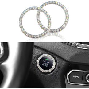 2Pcs Crystal Rhinestone Car Engine Start Stop Decoration Ring, Sparkling Push Start Button Sticker, Push to Start Button Cover/Sticker, Bling Car Interior Accessories for Women