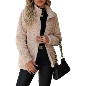 Women's Full Zip Stand Collar Fleece Sherpa Jacket with Pockets (S-5XL)